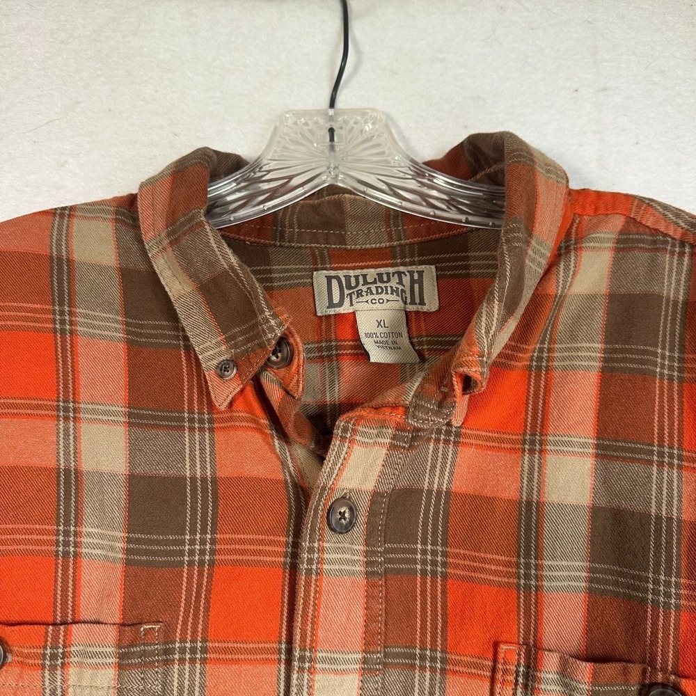 Duluth Trading Free Swingin Flannel Mens XL Plaid Relaxed Fit shirt orange fall